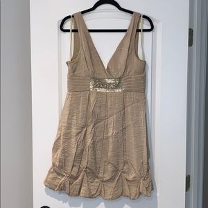 Gold shimmer ruffle BCBG mini dress